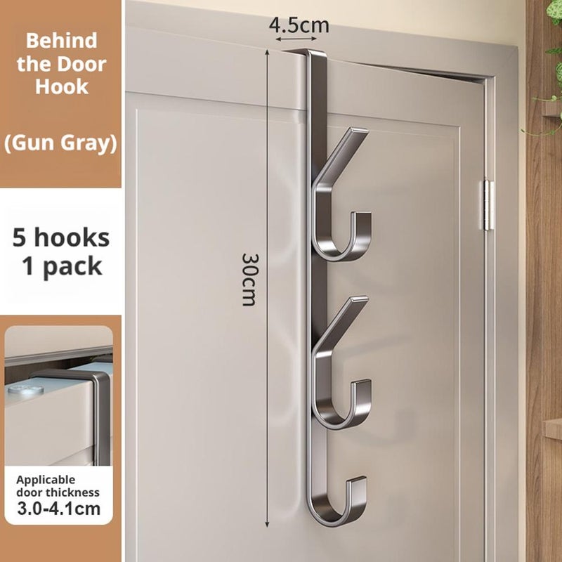 Vertical door-mounted coat hooks, carbon steel hooks, no drilling required, wall-mounted coat rack, strong and traceless, bedroom storage. - Image 1